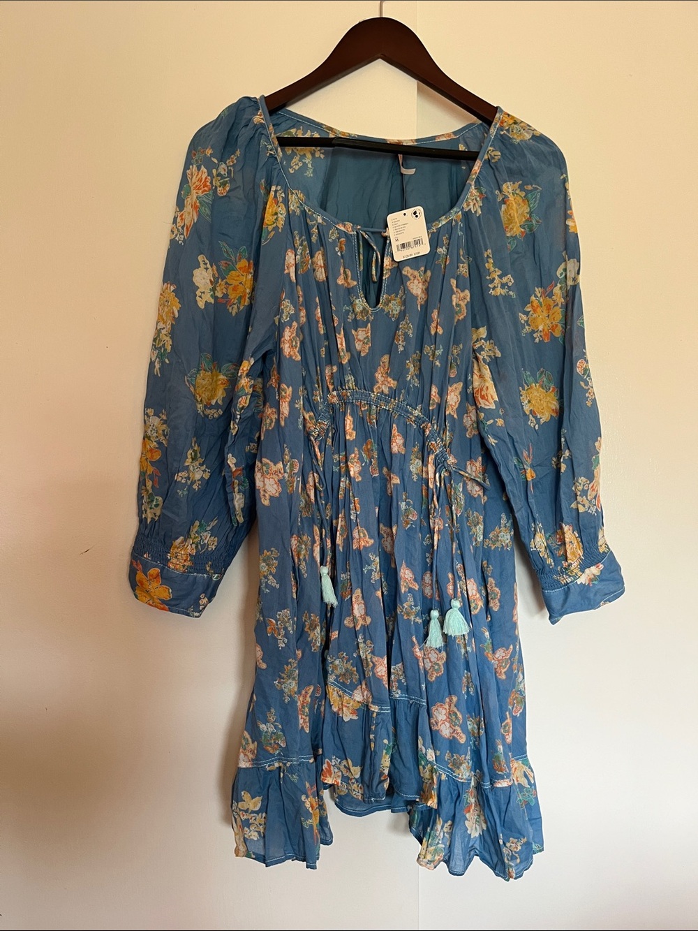 NWT Free People Dusty Blue Floral Keyhole Midi Dress